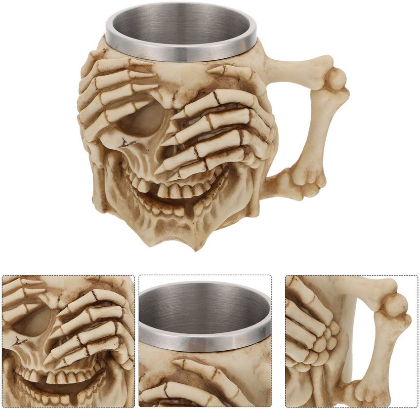 Stainless Steel Double Handle Horn Skull Beer Cup