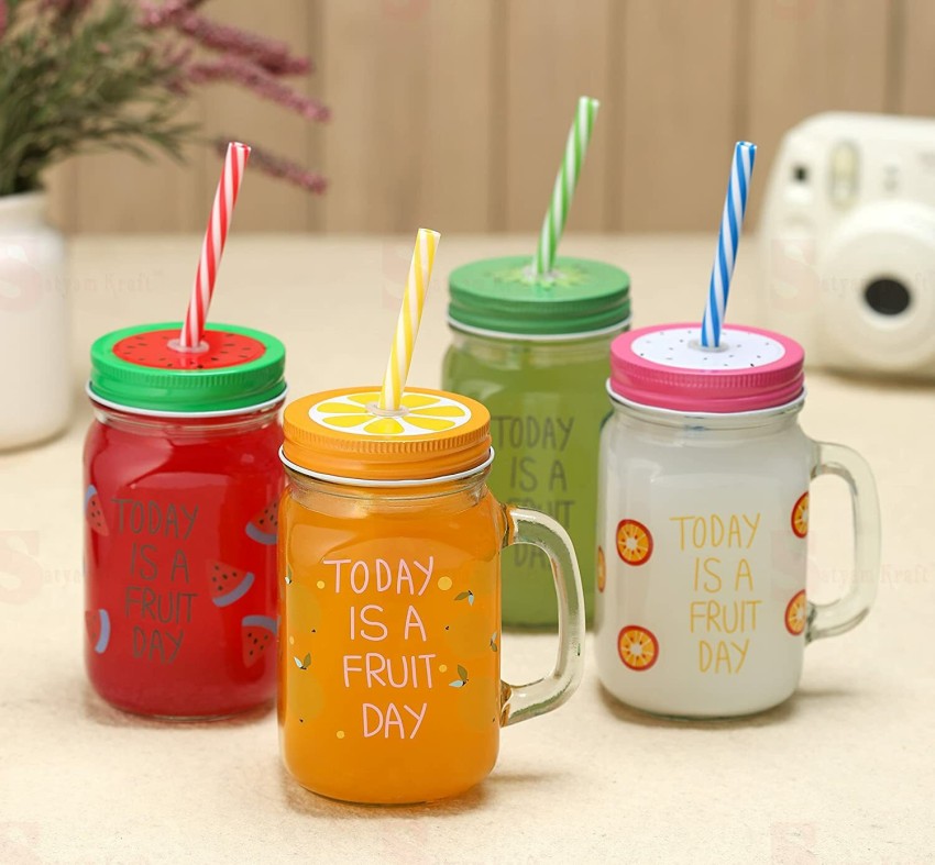 Classic 450ml standard mason jar glass juice cup with straw