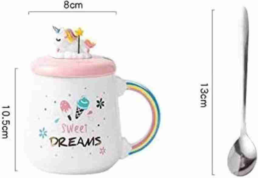 Rainbow Unicorn Ceramic Mug with Lid and Steel Spoon