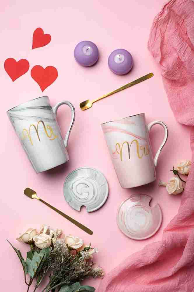 SeaRegal Mr. & Mrs. Couple with Lid Spoon Wedding Anniversary Gifts Couple  Cup Set Ceramic Coffee Mug Price in India - Buy SeaRegal Mr. & Mrs. Couple  with Lid Spoon Wedding Anniversary