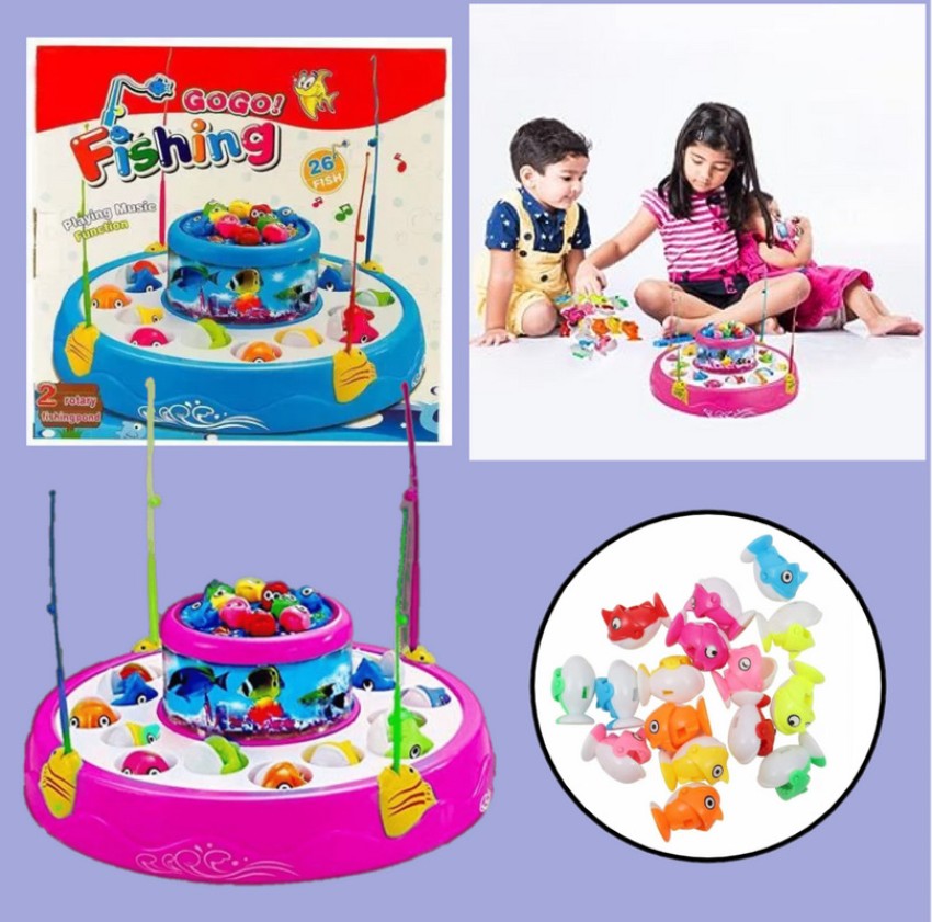 KTRS Enterprise Fish Catching Game Big Size with 26 Fishes, 2 Rotating Fish  Pond, 4 Catching Pods Magnetic Hook with Music and Light Best Engaging