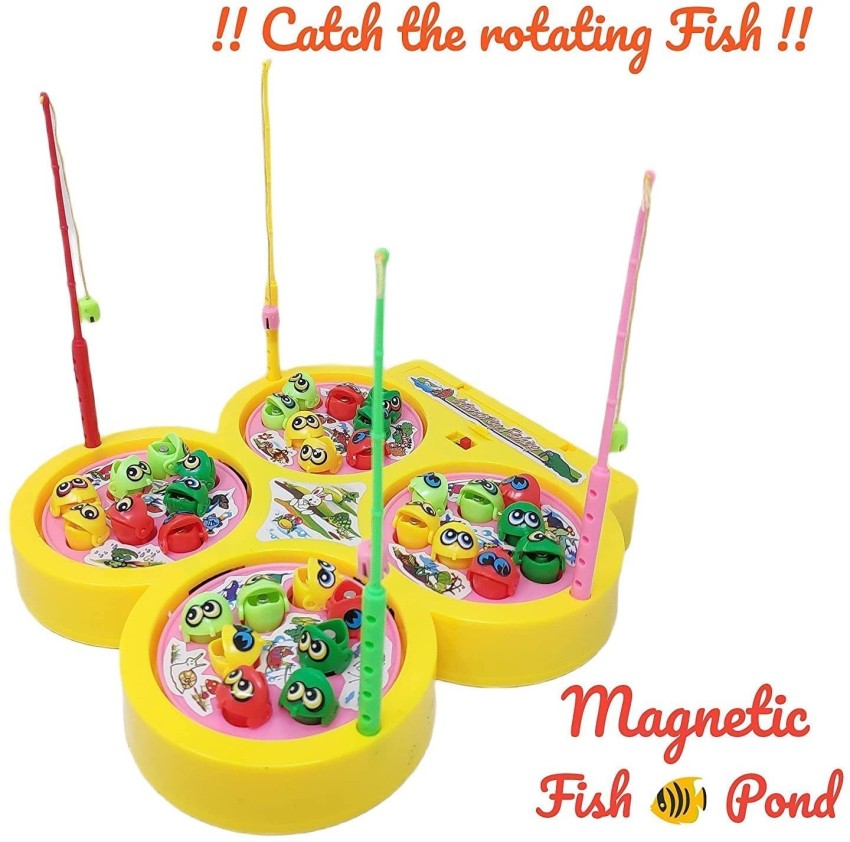 Fishing Game Play Set - 45 Magnetic Fish, 8 Poles & Rotating Board