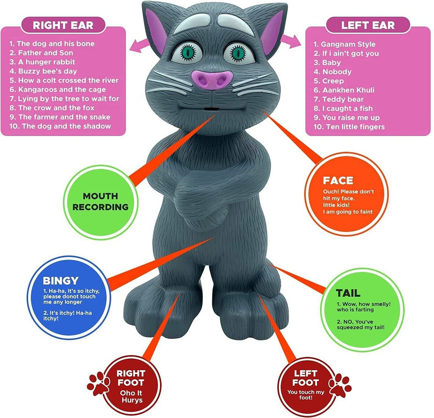 RAGVEE Touching Talking Tom Cat with Voice Recording Talk Back Toy for Kids Touching Talking Tom Cat with Voice Recording Talk Back Toy for Kids Buy Cat toys in India