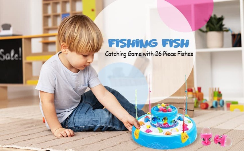 Hatello Toys Go Go Fishing Game for Kids/ Fish Catching Game with Rotating  Pond-Blue