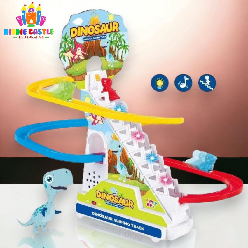 1 Set Small Dinosaur Sliding Toys Electric Dinosaur Climbing Stairs Tracks Slide  Toy 