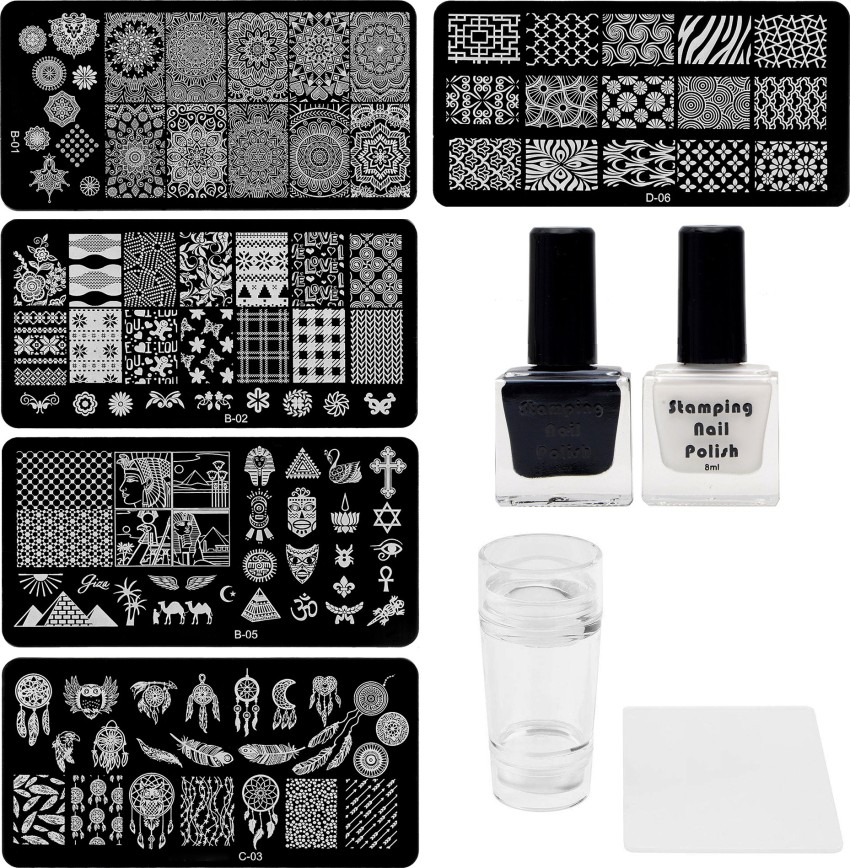 Store2508 Nail Stamping Kit With 5 Rectangular Steel Image Plates