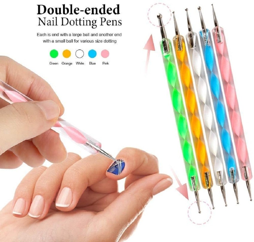 5pcs/Set Nail Art 2-Way Dotting Pen Marbleizing Tool Art Design Dot Paint  Tools