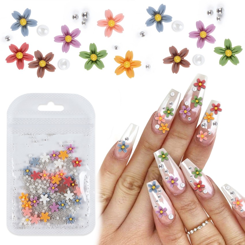 Flower Nail Charms and Silver/Gold Caviar Beads,6 Grids Acrylic Flowers Nail  Design with Metal Nail Ball, Cherry Blossom Spring with Nail Stud, Nail Art  Supplies for DIY Manicure Nail Decoration (C)