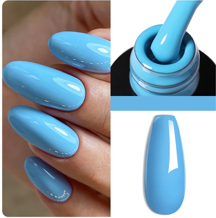 Glossy Long Ballet Nails Blue Glitter French Tip Press - Temu