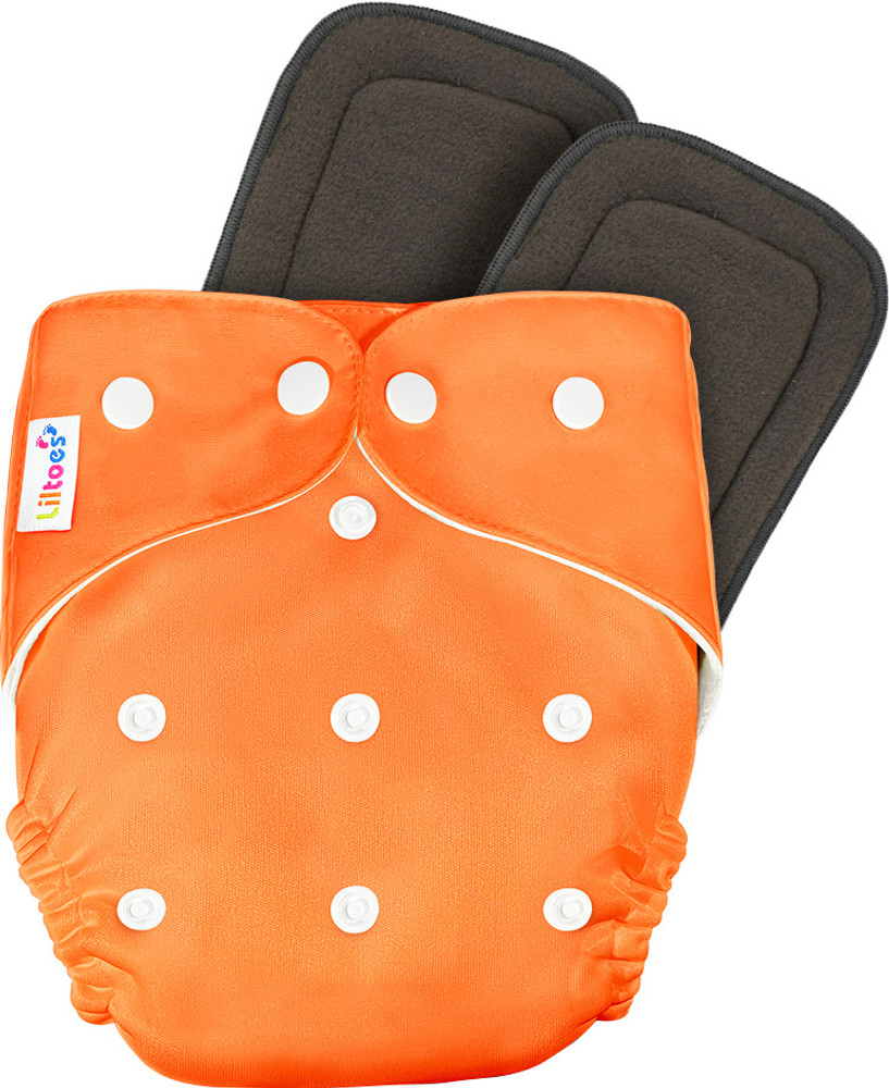 LILTOES Reusable Cloth Diaper 2 Bamboo Charcoal Inserts Orange