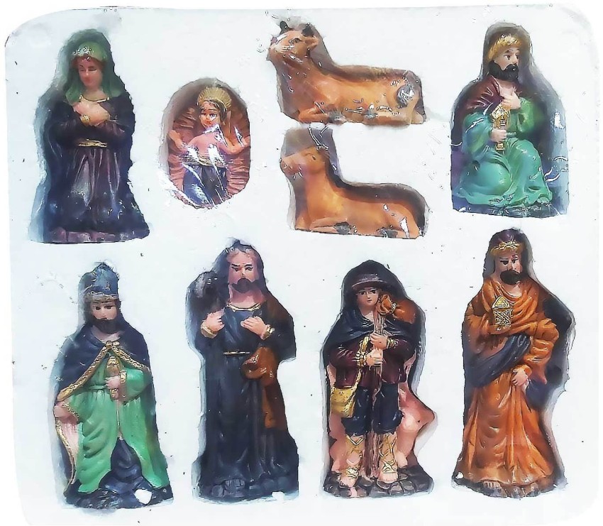 hafenhaus Christmas Nativity Crib Set with Baby Jesus Mother Marry Nativity Crib Set Separate Pieces 9 cm Pack of 9 Price in India Buy hafenhaus Christmas Nativity Crib Set with