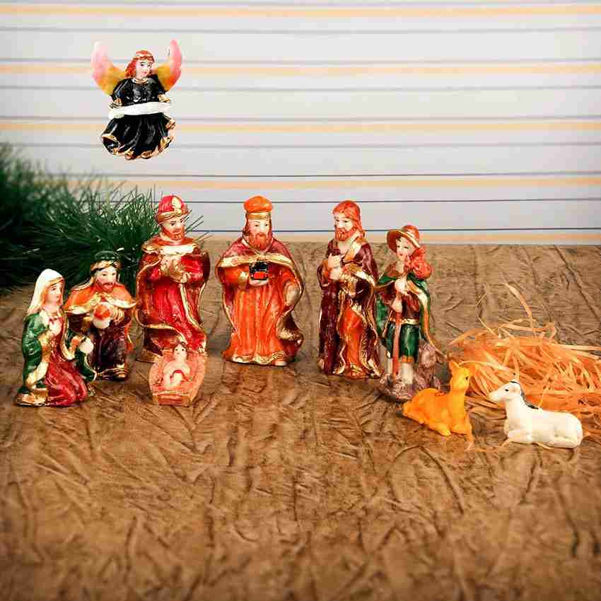 TIED RIBBONS Resin Christmas Crib Nativity Set Baby Jesus for