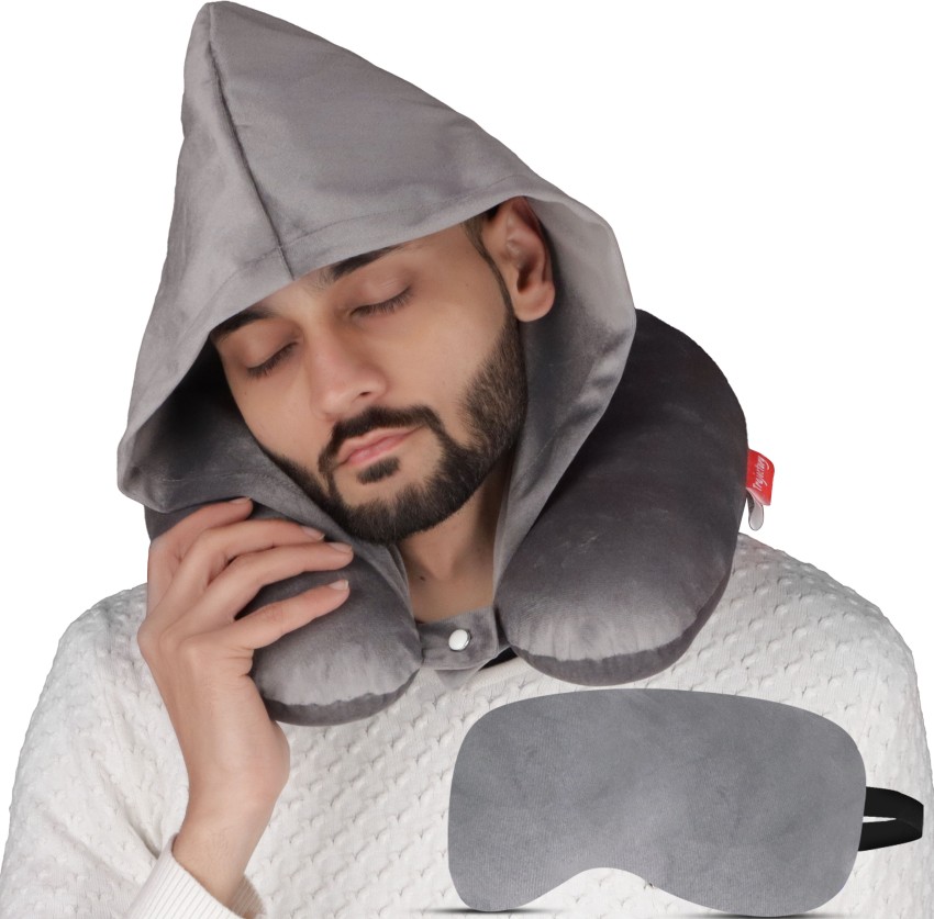 Juzzii Velvet Hoodie Neck Pillow With Eye Mask Combo for Road Trip and  Flight - Hoodie Neck Pillow & Eye Shade Black - Price in India