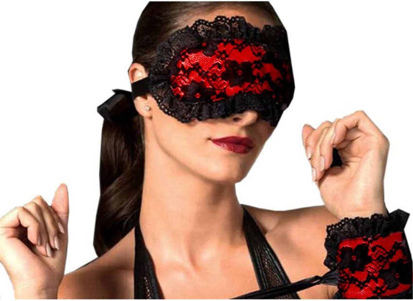 Exciting Lives Exotic Blindfold And Handcuffs Set/Blindfold Eye Shade Red -  Price in India