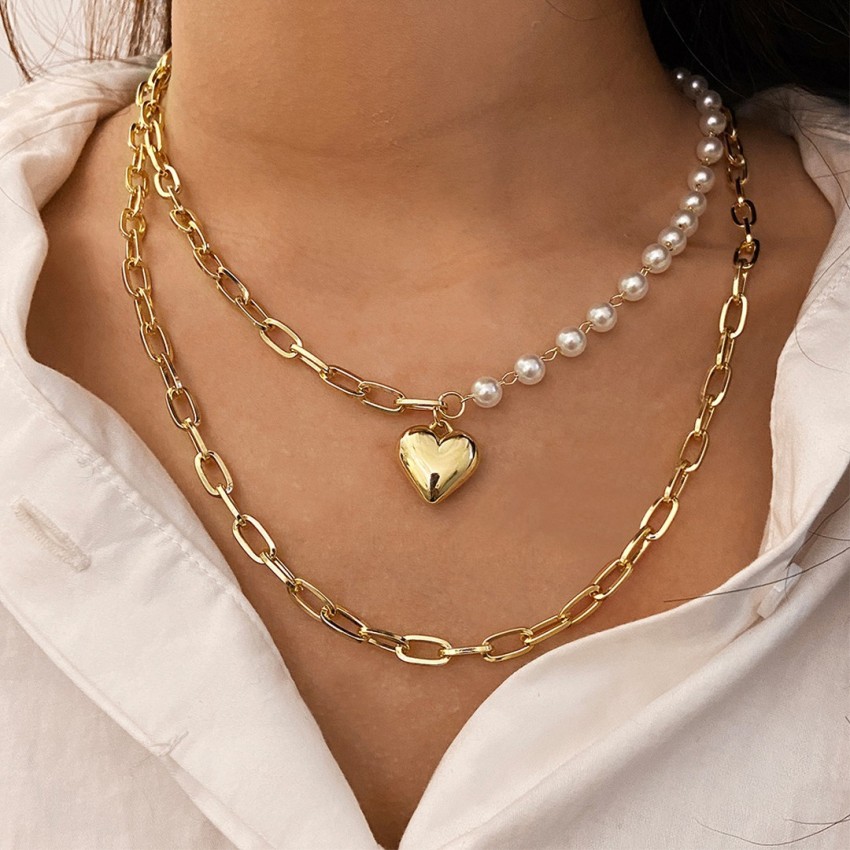 Women's double gold chain necklace sale