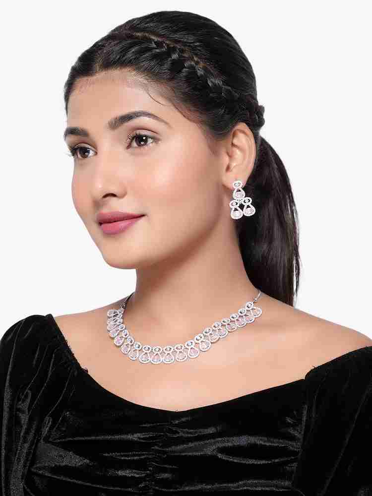 Steorra Jewels Women s Silver Plated American Diamond Necklace