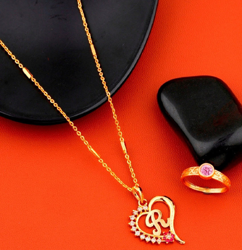 Vraj india R name letter Gold plated stylish necklace pendant