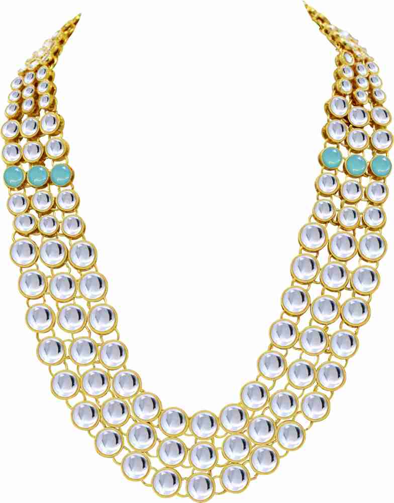 gold plated pearl and stone work brass combo necklace set