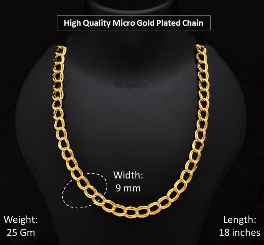 Minprice 1 Gram Premium Double Ring Gold Plated Neck Chain for Men and Boy Gold plated Plated Alloy Chain