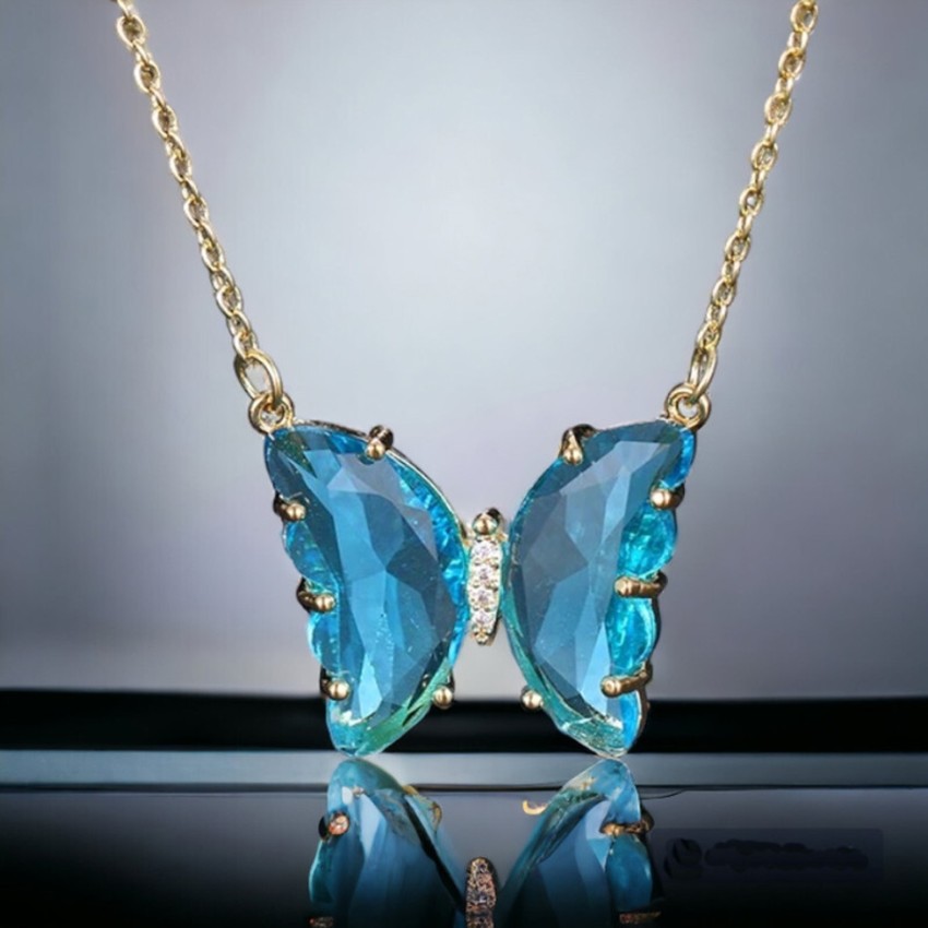 London Blue and Swiss Blue Topaz 14kt White Gold Butterfly Necklace | Costco
