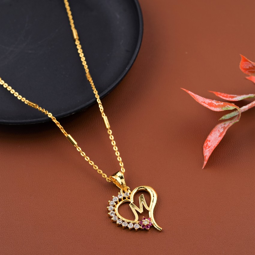 Gold Name Pendant Designs for Female | Gold Plated M Word Necklace | Initial Jewellery