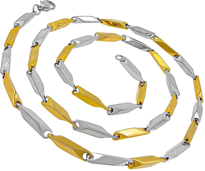Morbih Golden and Silver Mix Rice Chain For Boys Gold plated Sterling Silver Plated Stainless Steel Chain Price in India Buy Morbih Golden and Silver Mix Rice Chain For Boys Gold plated Sterling