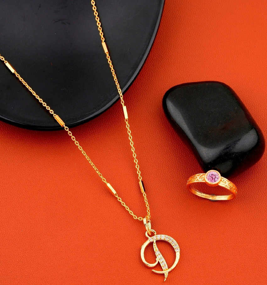 Vraj india D name letter Gold plated stylish necklace pendant