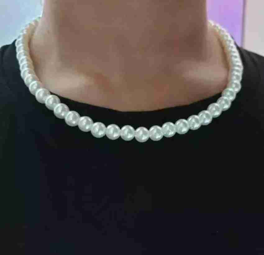 Utopia Fully Iced White Pearl Beaded Necklace Chain - White Gold 45cm