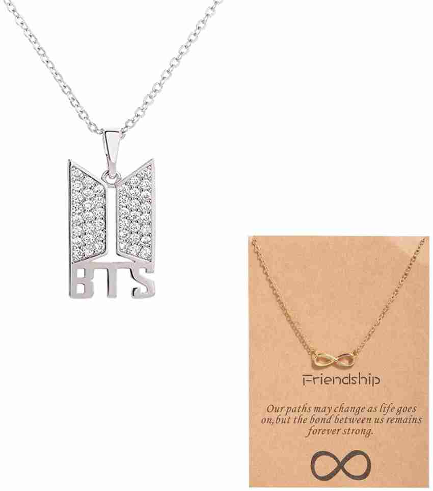 AVR JEWELS Pack of 2 Infinity and Korean BTS Army Studed Necklace For Women and Girls Silver Plated Alloy Necklace Price in India Buy AVR JEWELS Pack of 2 Infinity and