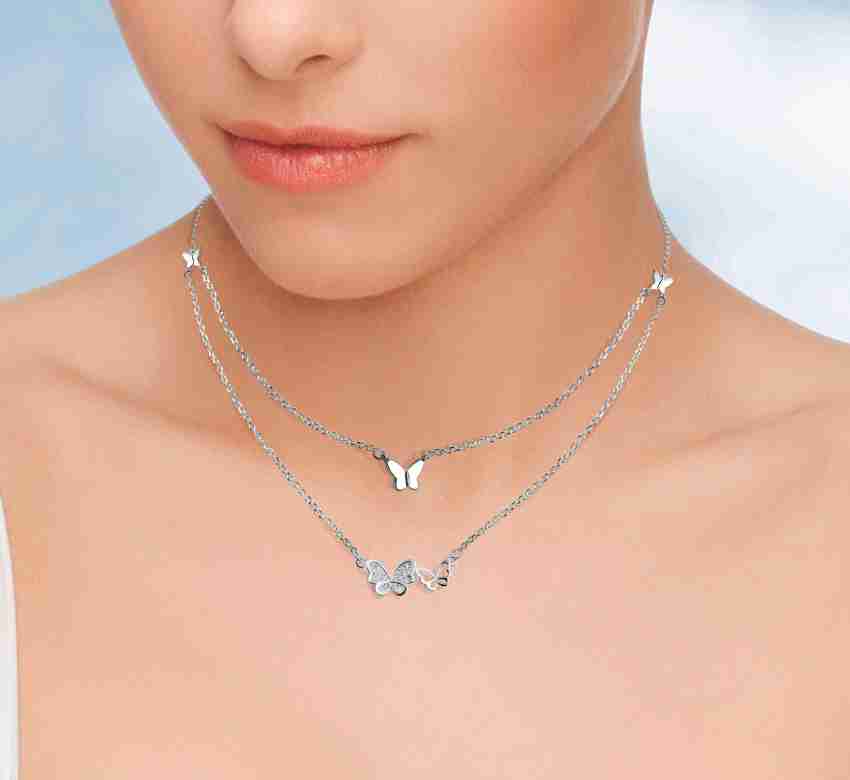 INARI SHINES 925 Silver Butterfly Multi layer Necklace with 