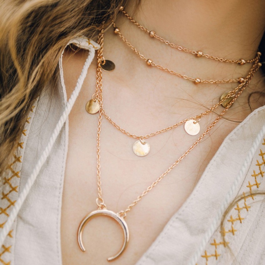 Layered moon sale necklace