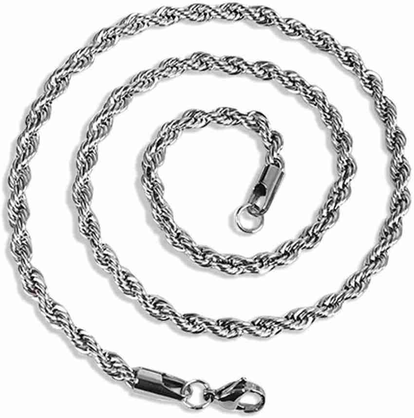 De-ultimate Thickness Braided 22 Long 5mm Width Twisted Rope/Rassa Imitation Necklace Chain Silver Plated Stainless Steel Chain
