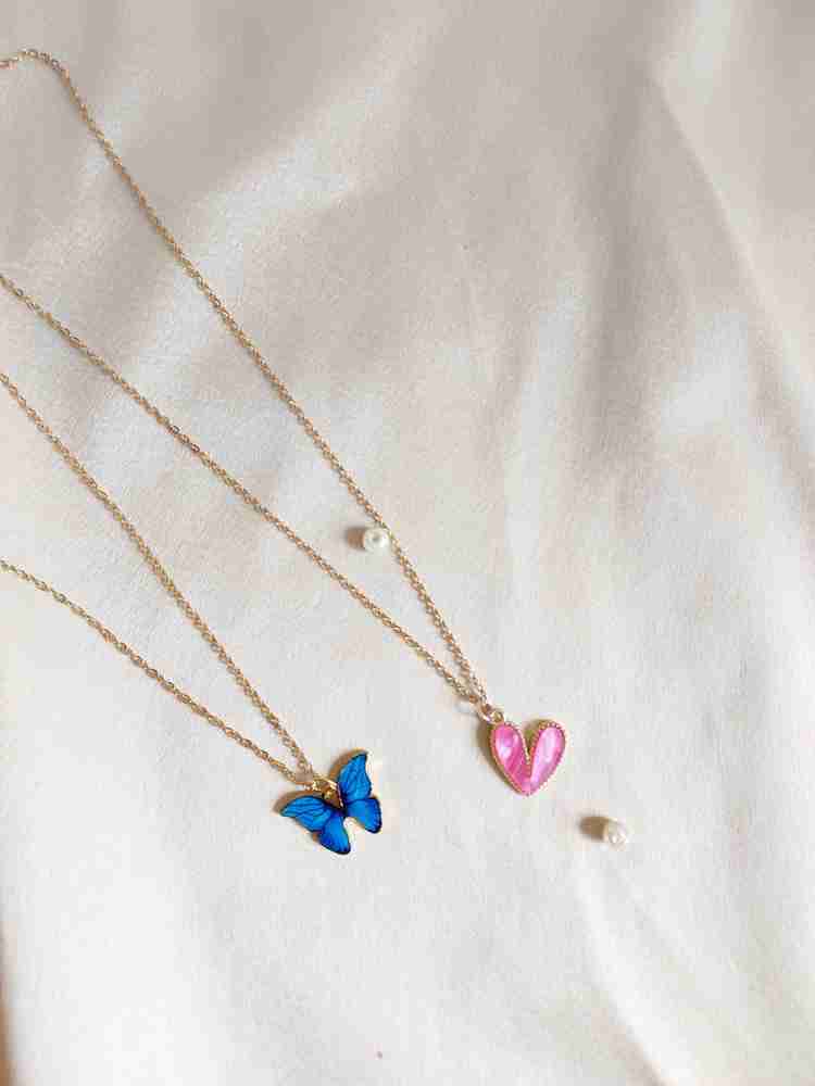 OCTAGON HUB Combo Of 2 Heart and Butterfly Pendant Necklace Chain Women and Girls for Gifts Gold plated Plated Alloy Necklace Price in India Buy OCTAGON HUB Combo Of 2 Heart and