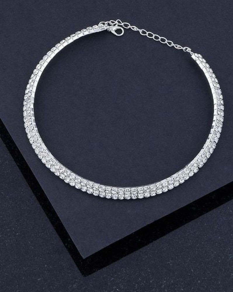 JEAIRTS Rhinestone Choker Necklace Silver Diamond India