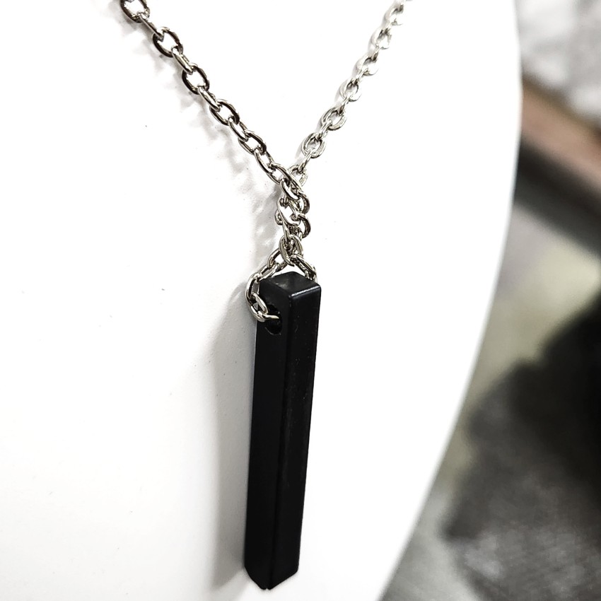 Fashion Frill Men's Jewellery 3D Cuboid Vertical Bar/Stick Stainless Steel  Black Silver Locket Pendant Necklace Chain