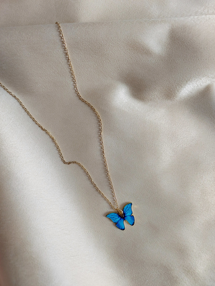 OCTAGON HUB Blue Butterfly Shape Pendant Daily Wear Necklace Chain Pendent for Women Girl Gold plated Plated Alloy Necklace Price in India Buy OCTAGON HUB Blue Butterfly Shape Pendant Daily Wear