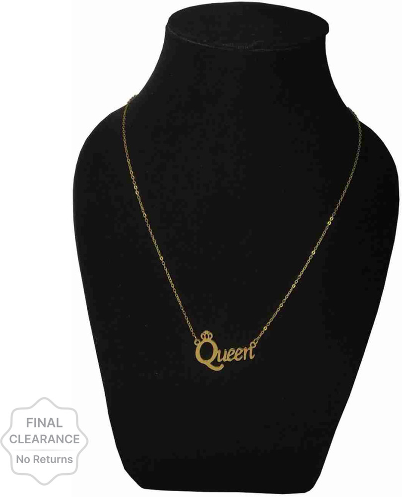 REVERSEA Queen Name Letter Locket Pendant Necklace With Chain Gold