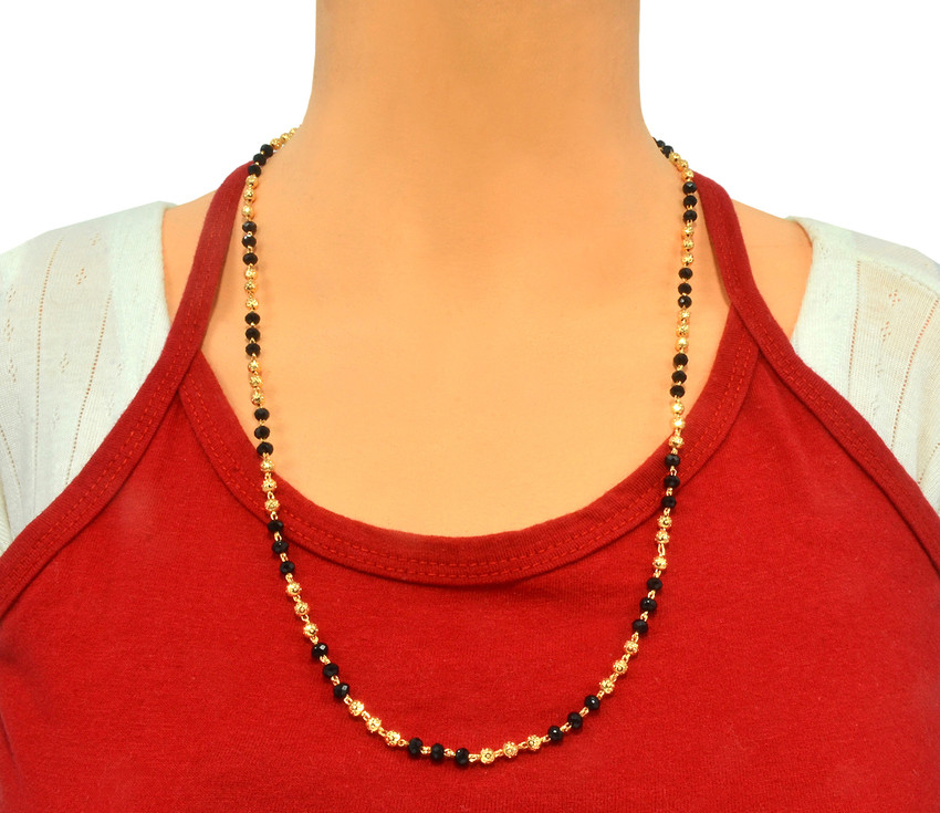 JHB Gold Plated And Black Crystal Daily Wear 24 Inch Long Chain