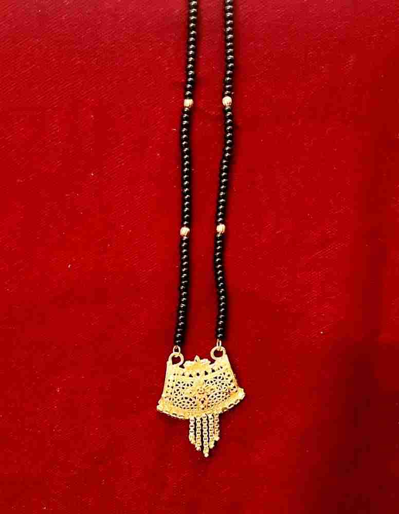 DMJ 22 Inch Premium Gold Plated Mangalsutra in Black Moti Mangal