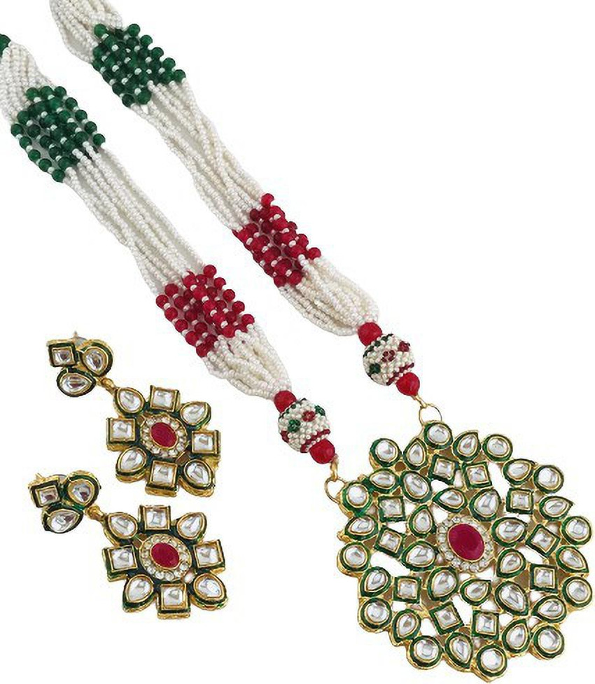 The Opal Factory TOF Kundan Long Necklace set Gold plated Plated