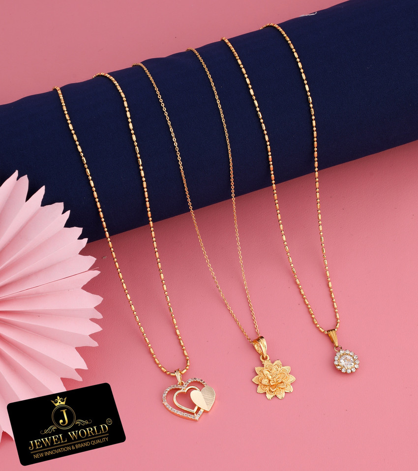 Jewel WORLD Combo 18 inch Pack of 3 Pendant necklace chain design for women girls Cubic Zirconia Gold plated Plated Brass Alloy Chain Price in India Buy Jewel WORLD Combo 18