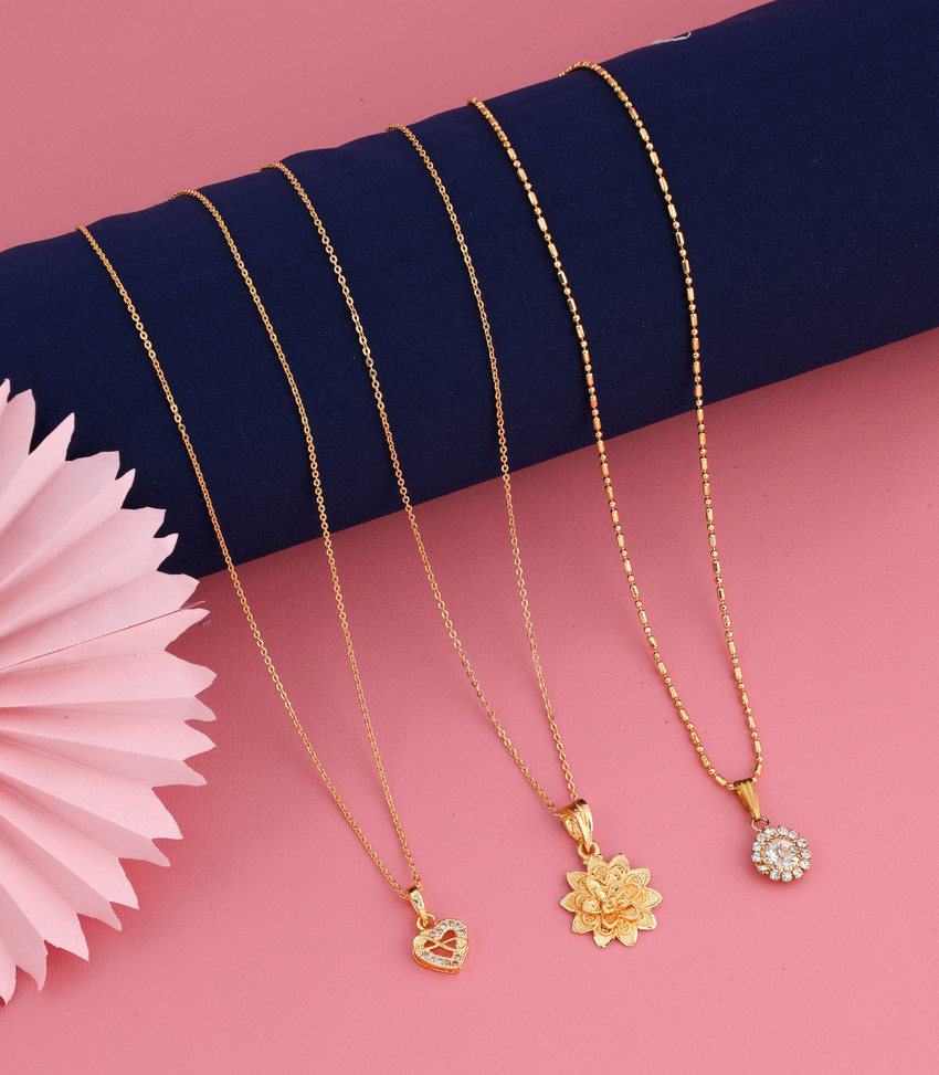 Vraj india Combo Gold plated 18 Inch short necklace pendant chain