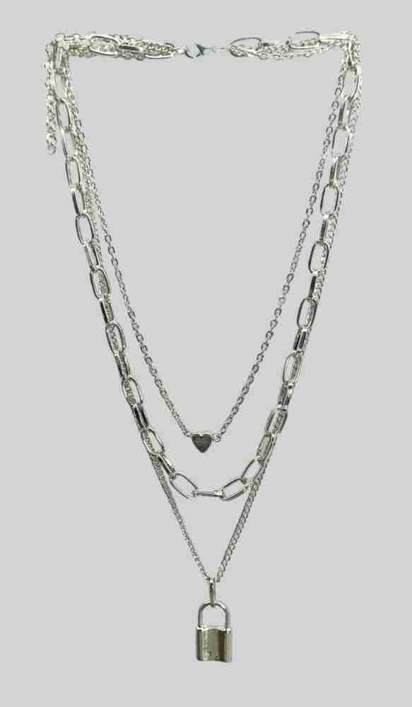 zohoo Triple layered chain heart lock pendant necklace Alloy Chain