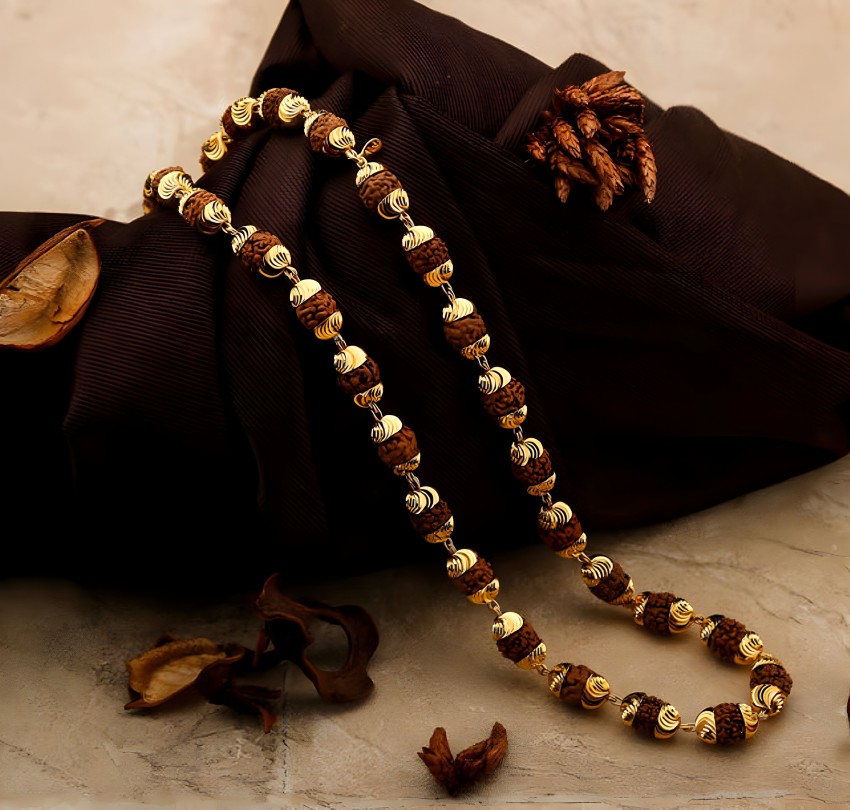 Gold rudraksha chain on sale price