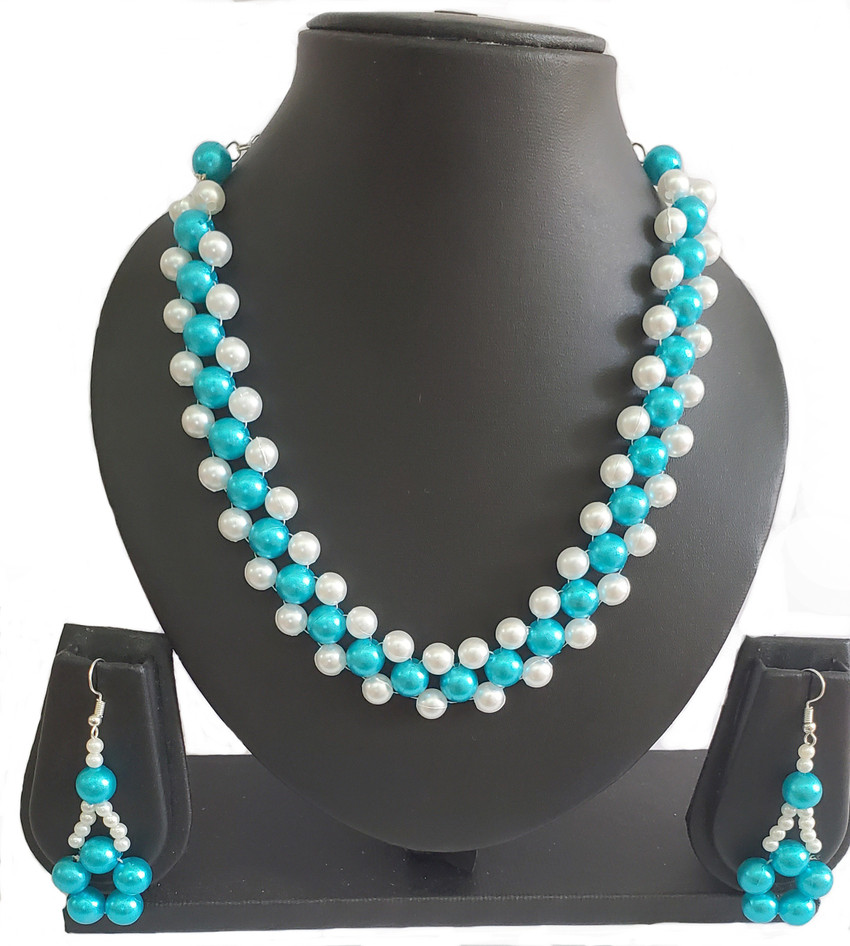 ShopTalk Hand made Sky blue mala Alloy Necklace Price in India