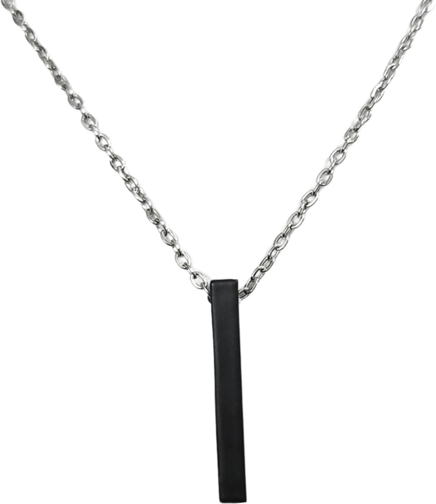 Men's Jewellery 3D Vertical Black Bar Cuboid Stick Stainless Steel Locket  Necklace Chain Pendant For Mens And Boys