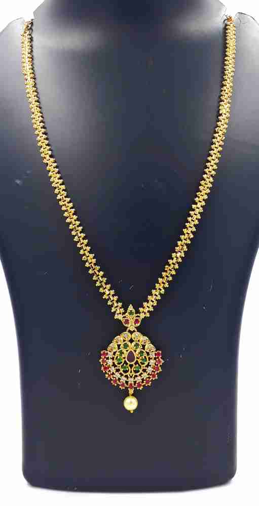 Anujeet Fashion Hub Gold Plated Covering Long Chain with AD stone