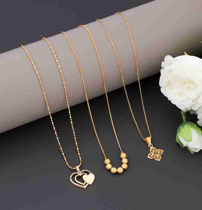 Jewel WORLD Combo of 3 Pcs 18 inch short pendant necklace chain with SURPRISE GIFT for girls Cubic Zirconia Gold plated Plated Alloy Necklace Price in India Buy Jewel WORLD Combo of