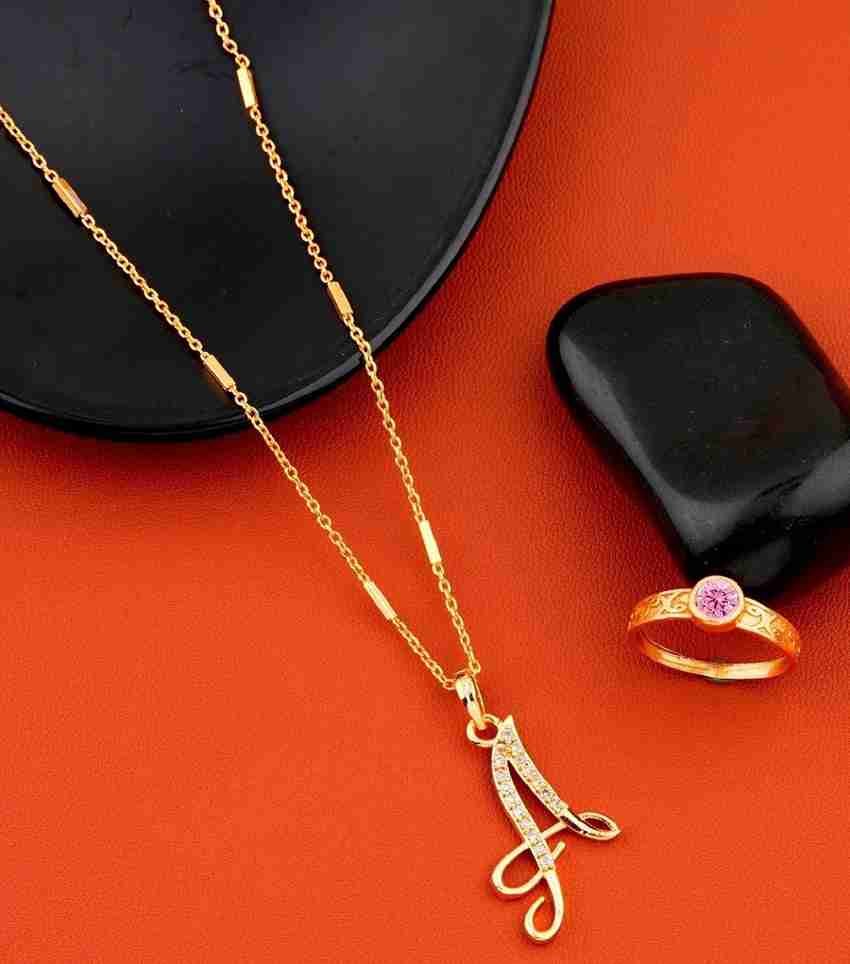 Vraj india A name letter Gold plated stylish necklace pendant