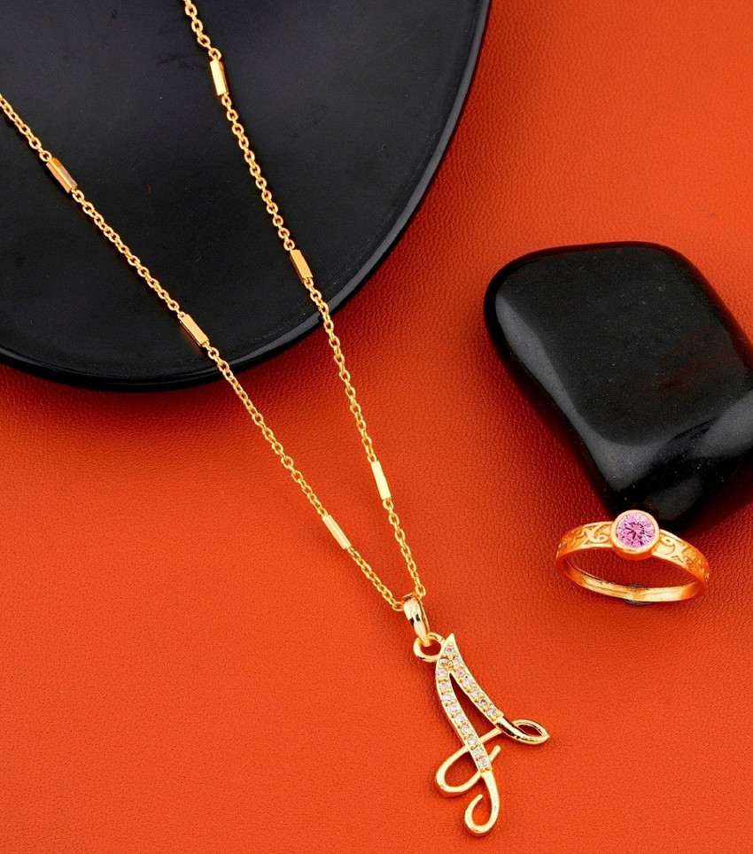 Vraj india A name letter Gold plated stylish necklace pendant